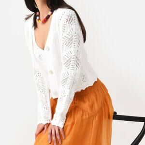 Vince Lace Stitch Cardigan White